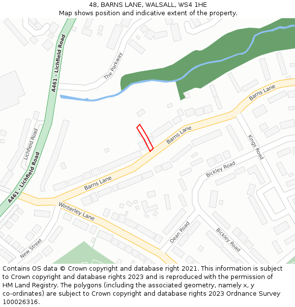 48, BARNS LANE, WALSALL, WS4 1HE: Location map and indicative extent of plot