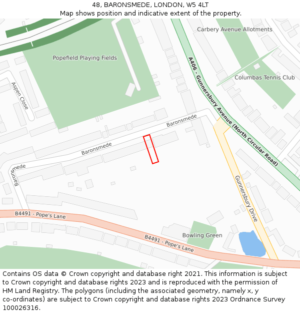 48, BARONSMEDE, LONDON, W5 4LT: Location map and indicative extent of plot