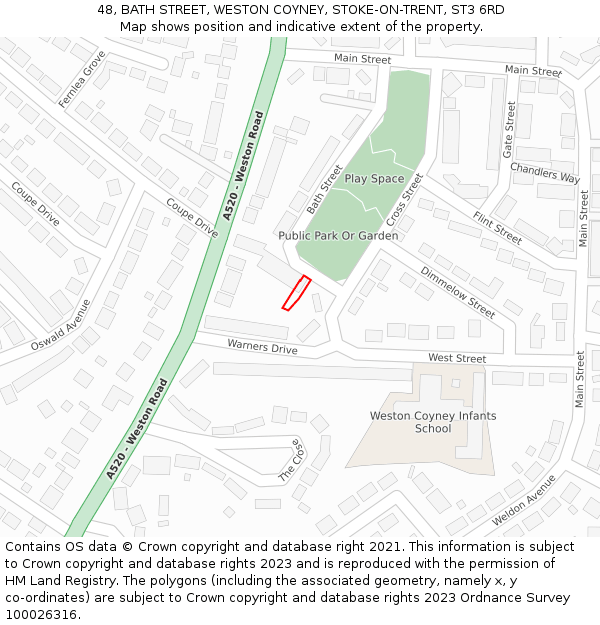 48, BATH STREET, WESTON COYNEY, STOKE-ON-TRENT, ST3 6RD: Location map and indicative extent of plot