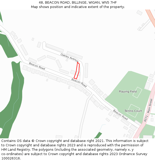48, BEACON ROAD, BILLINGE, WIGAN, WN5 7HF: Location map and indicative extent of plot