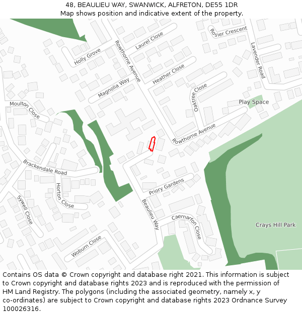 48, BEAULIEU WAY, SWANWICK, ALFRETON, DE55 1DR: Location map and indicative extent of plot