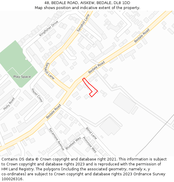 48, BEDALE ROAD, AISKEW, BEDALE, DL8 1DD: Location map and indicative extent of plot