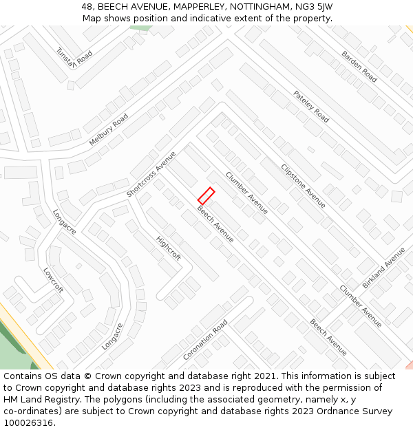 48, BEECH AVENUE, MAPPERLEY, NOTTINGHAM, NG3 5JW: Location map and indicative extent of plot