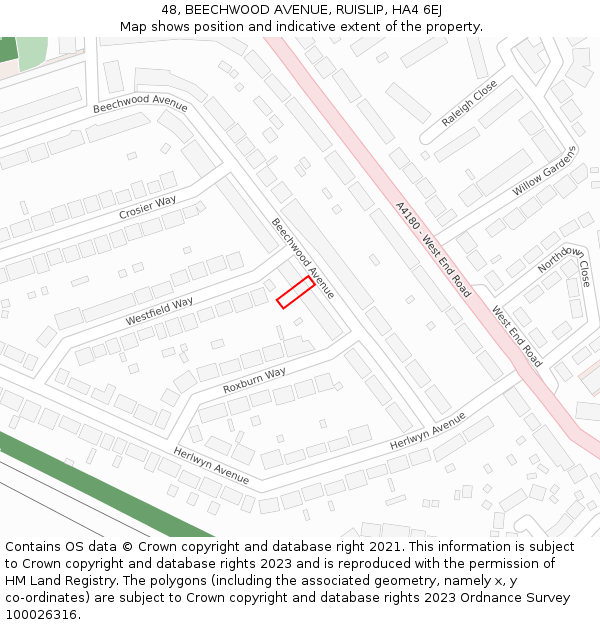 48, BEECHWOOD AVENUE, RUISLIP, HA4 6EJ: Location map and indicative extent of plot