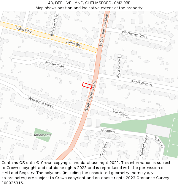 48, BEEHIVE LANE, CHELMSFORD, CM2 9RP: Location map and indicative extent of plot