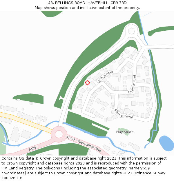 48, BELLINGS ROAD, HAVERHILL, CB9 7RD: Location map and indicative extent of plot