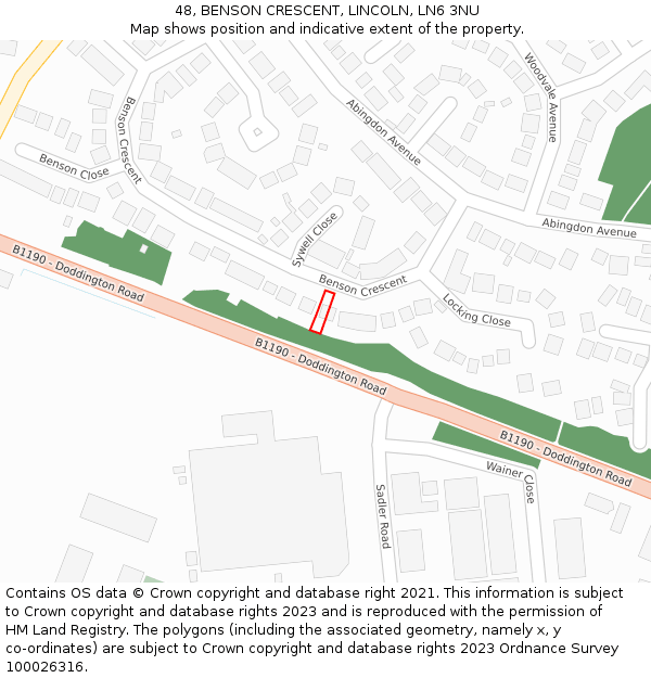 48, BENSON CRESCENT, LINCOLN, LN6 3NU: Location map and indicative extent of plot