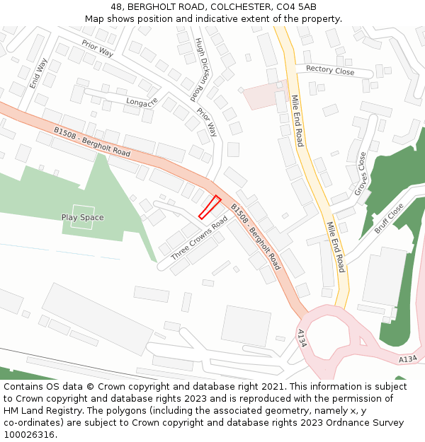 48, BERGHOLT ROAD, COLCHESTER, CO4 5AB: Location map and indicative extent of plot