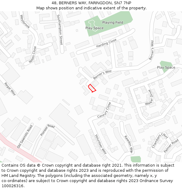 48, BERNERS WAY, FARINGDON, SN7 7NP: Location map and indicative extent of plot
