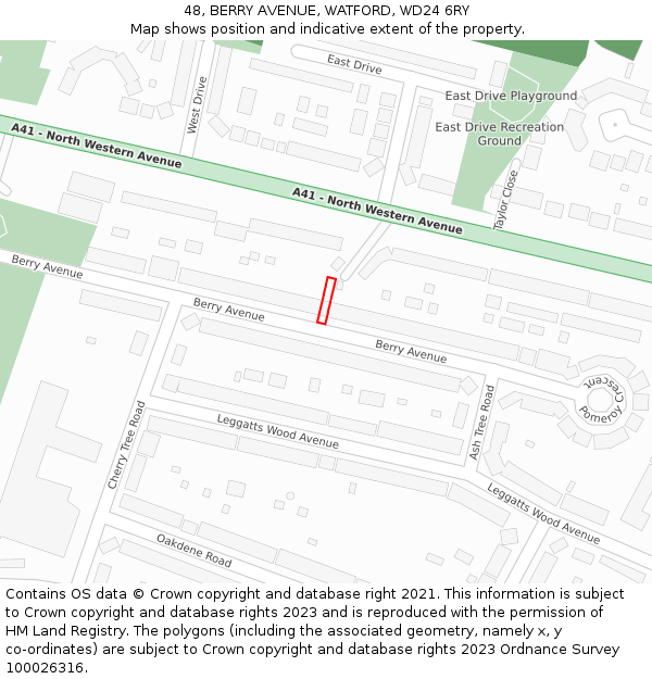 48, BERRY AVENUE, WATFORD, WD24 6RY: Location map and indicative extent of plot