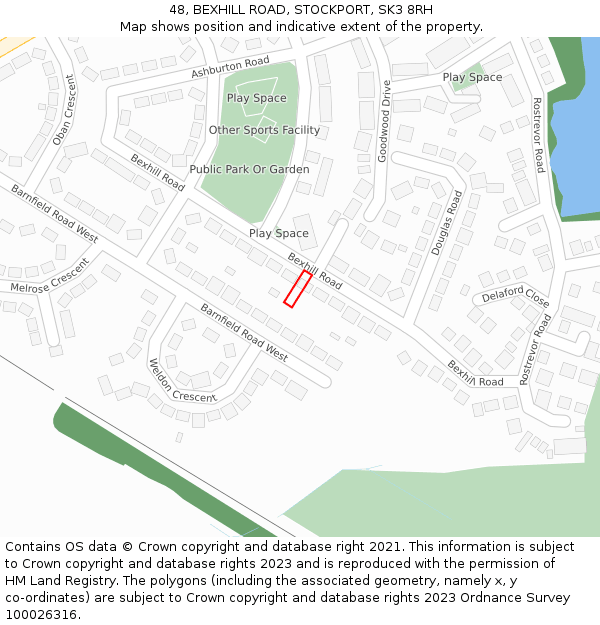 48, BEXHILL ROAD, STOCKPORT, SK3 8RH: Location map and indicative extent of plot
