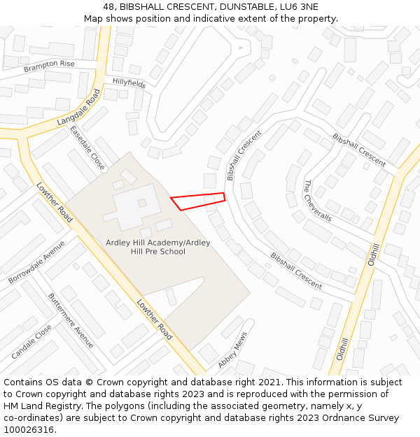 48, BIBSHALL CRESCENT, DUNSTABLE, LU6 3NE: Location map and indicative extent of plot