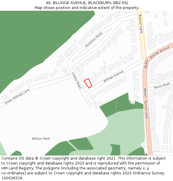 48, BILLINGE AVENUE, BLACKBURN, BB2 6SJ: Location map and indicative extent of plot