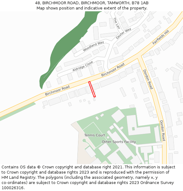 48, BIRCHMOOR ROAD, BIRCHMOOR, TAMWORTH, B78 1AB: Location map and indicative extent of plot