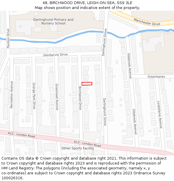 48, BIRCHWOOD DRIVE, LEIGH-ON-SEA, SS9 3LE: Location map and indicative extent of plot