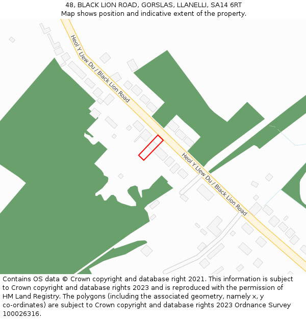 48, BLACK LION ROAD, GORSLAS, LLANELLI, SA14 6RT: Location map and indicative extent of plot