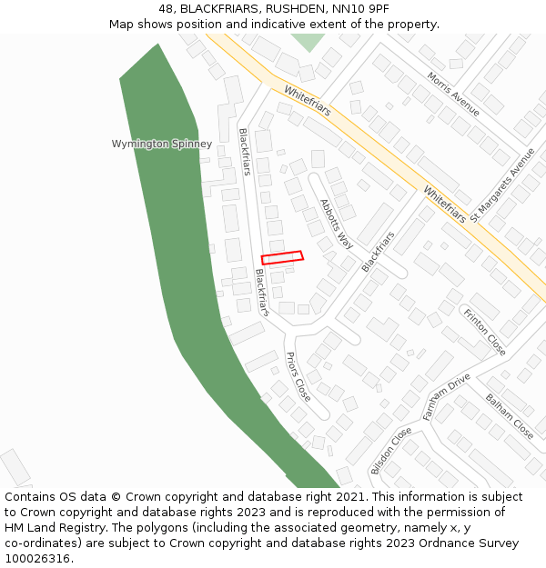 48, BLACKFRIARS, RUSHDEN, NN10 9PF: Location map and indicative extent of plot