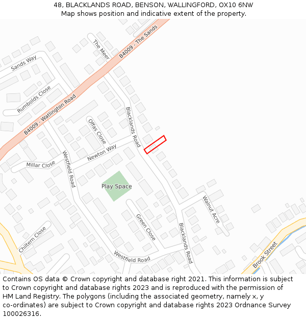 48, BLACKLANDS ROAD, BENSON, WALLINGFORD, OX10 6NW: Location map and indicative extent of plot