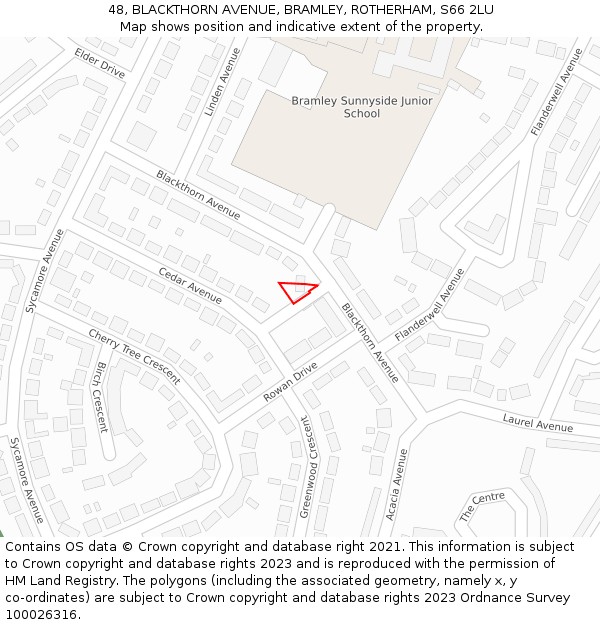 48, BLACKTHORN AVENUE, BRAMLEY, ROTHERHAM, S66 2LU: Location map and indicative extent of plot
