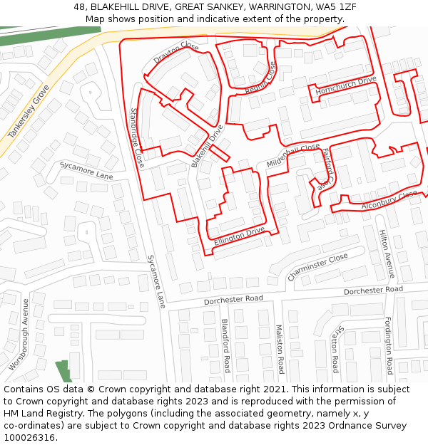 48, BLAKEHILL DRIVE, GREAT SANKEY, WARRINGTON, WA5 1ZF: Location map and indicative extent of plot