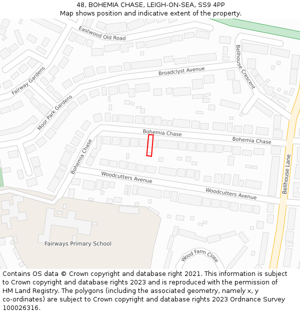 48, BOHEMIA CHASE, LEIGH-ON-SEA, SS9 4PP: Location map and indicative extent of plot
