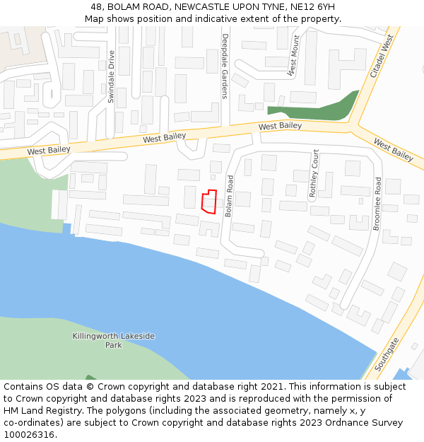 48, BOLAM ROAD, NEWCASTLE UPON TYNE, NE12 6YH: Location map and indicative extent of plot