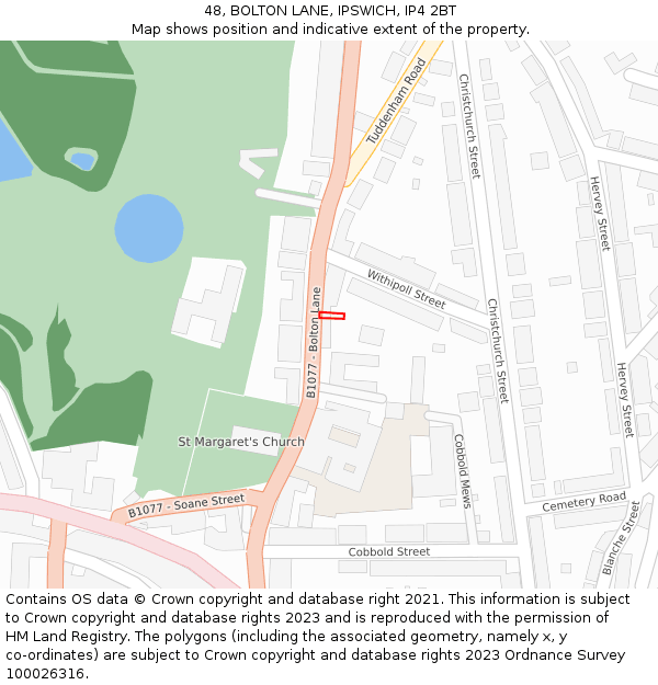 48, BOLTON LANE, IPSWICH, IP4 2BT: Location map and indicative extent of plot