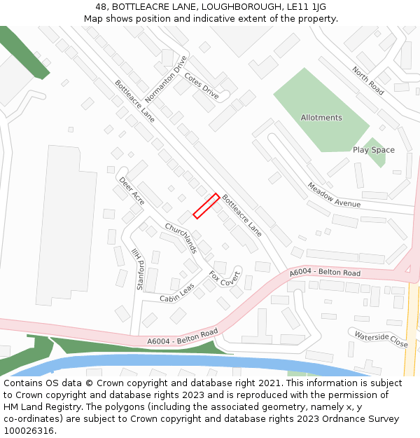 48, BOTTLEACRE LANE, LOUGHBOROUGH, LE11 1JG: Location map and indicative extent of plot