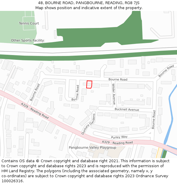 48, BOURNE ROAD, PANGBOURNE, READING, RG8 7JS: Location map and indicative extent of plot