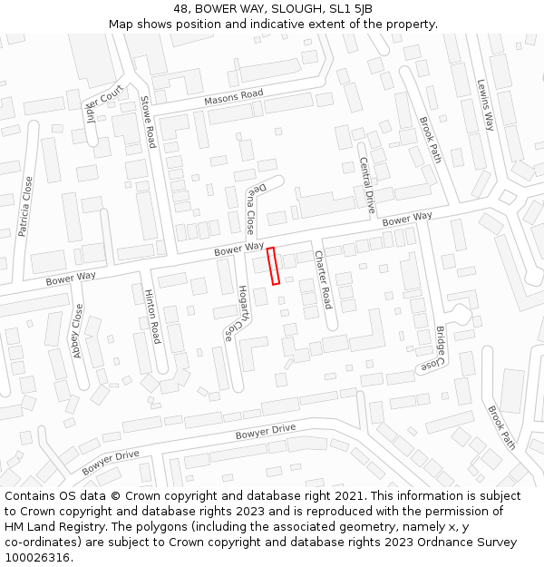 48, BOWER WAY, SLOUGH, SL1 5JB: Location map and indicative extent of plot