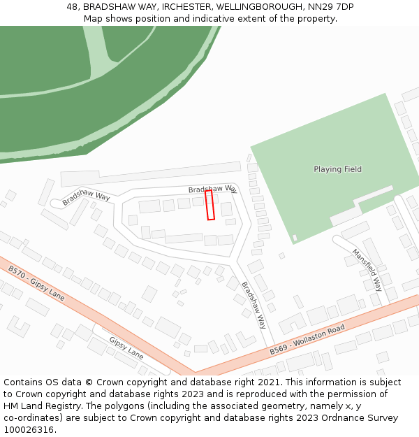 48, BRADSHAW WAY, IRCHESTER, WELLINGBOROUGH, NN29 7DP: Location map and indicative extent of plot