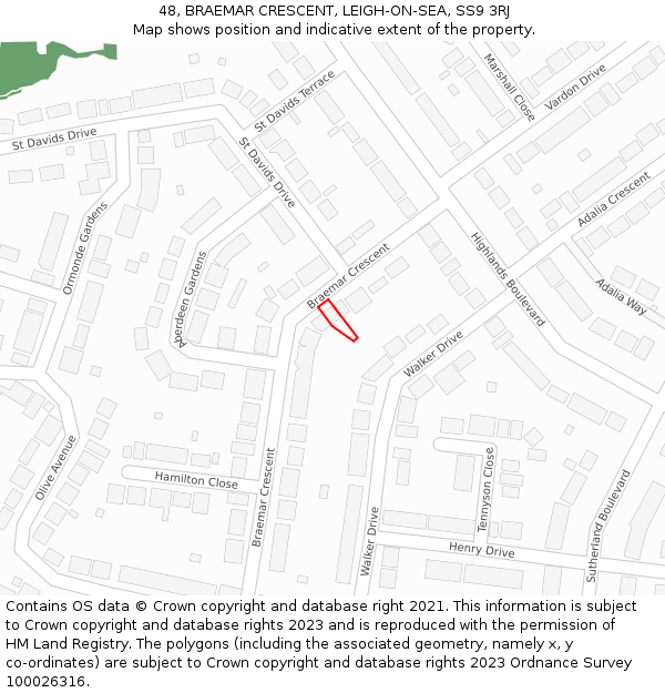 48, BRAEMAR CRESCENT, LEIGH-ON-SEA, SS9 3RJ: Location map and indicative extent of plot