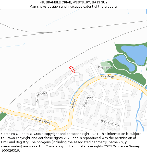 48, BRAMBLE DRIVE, WESTBURY, BA13 3UY: Location map and indicative extent of plot