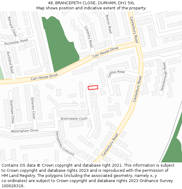 48, BRANCEPETH CLOSE, DURHAM, DH1 5XL: Location map and indicative extent of plot