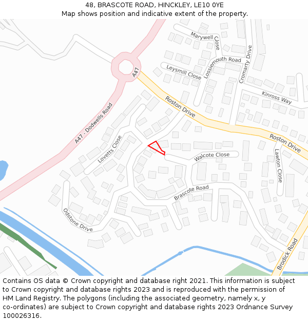 48, BRASCOTE ROAD, HINCKLEY, LE10 0YE: Location map and indicative extent of plot