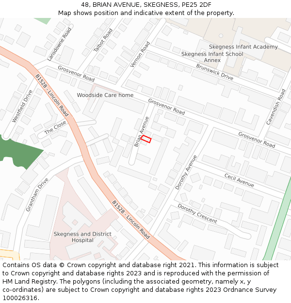 48, BRIAN AVENUE, SKEGNESS, PE25 2DF: Location map and indicative extent of plot