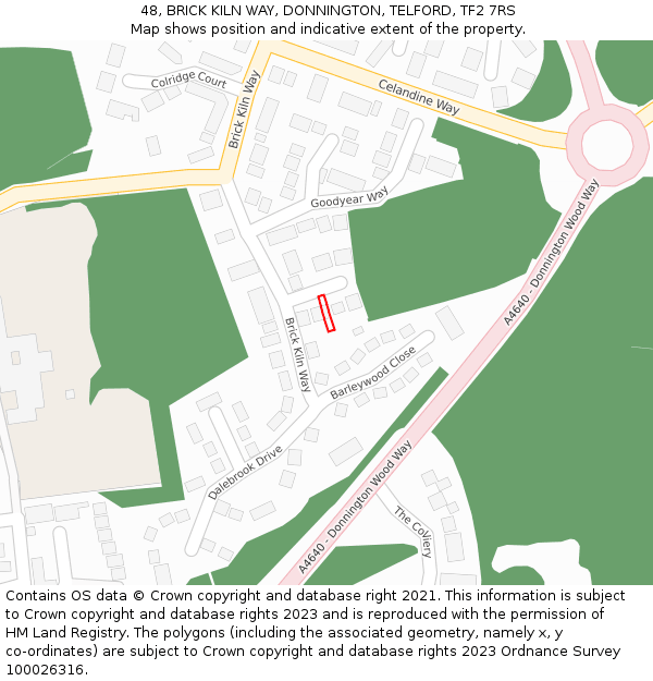 48, BRICK KILN WAY, DONNINGTON, TELFORD, TF2 7RS: Location map and indicative extent of plot