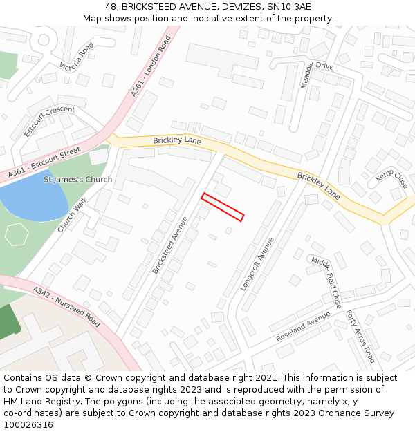 48, BRICKSTEED AVENUE, DEVIZES, SN10 3AE: Location map and indicative extent of plot