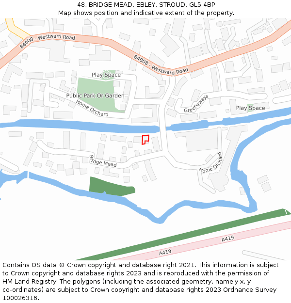 48, BRIDGE MEAD, EBLEY, STROUD, GL5 4BP: Location map and indicative extent of plot