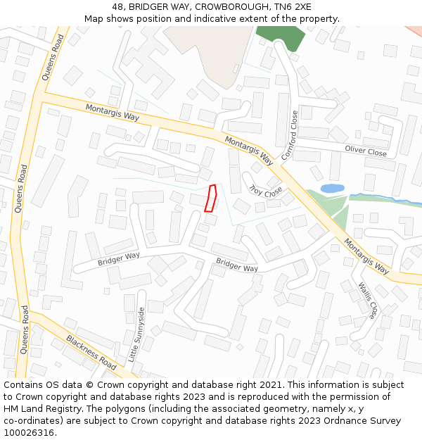 48, BRIDGER WAY, CROWBOROUGH, TN6 2XE: Location map and indicative extent of plot