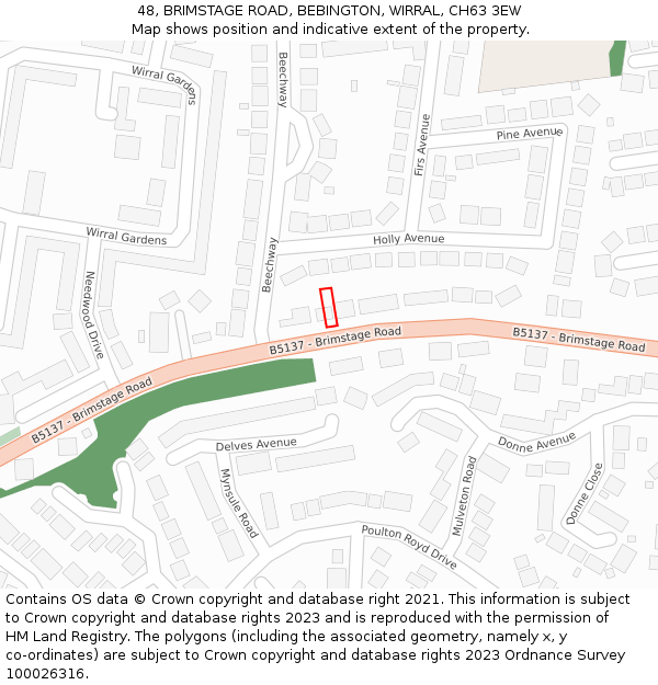 48, BRIMSTAGE ROAD, BEBINGTON, WIRRAL, CH63 3EW: Location map and indicative extent of plot