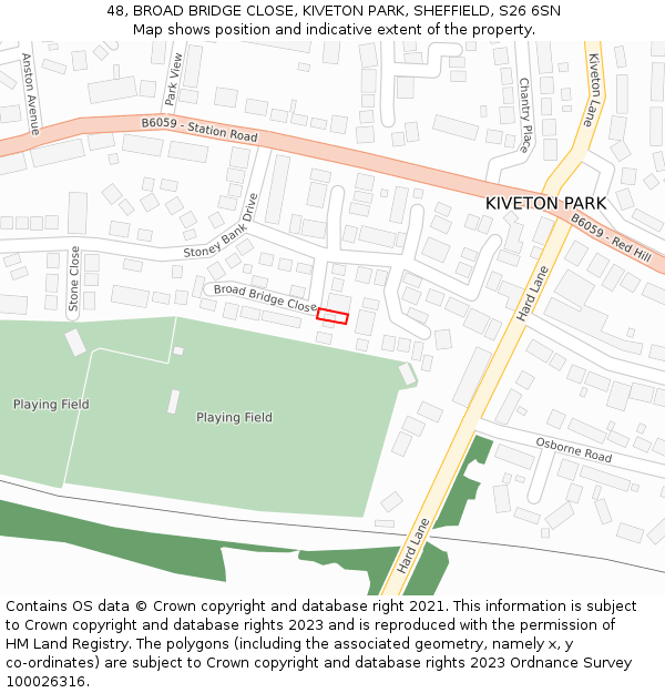 48, BROAD BRIDGE CLOSE, KIVETON PARK, SHEFFIELD, S26 6SN: Location map and indicative extent of plot