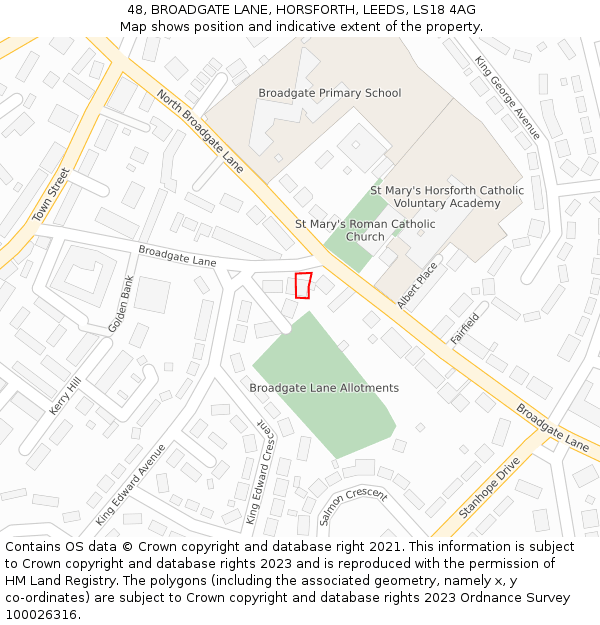 48, BROADGATE LANE, HORSFORTH, LEEDS, LS18 4AG: Location map and indicative extent of plot