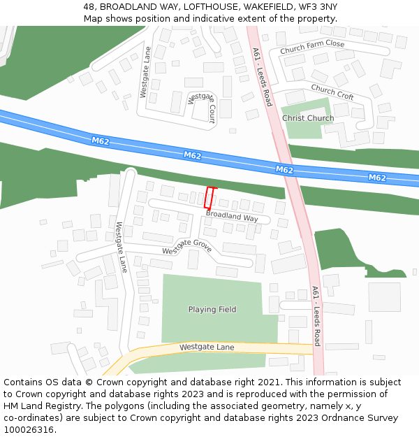 48, BROADLAND WAY, LOFTHOUSE, WAKEFIELD, WF3 3NY: Location map and indicative extent of plot