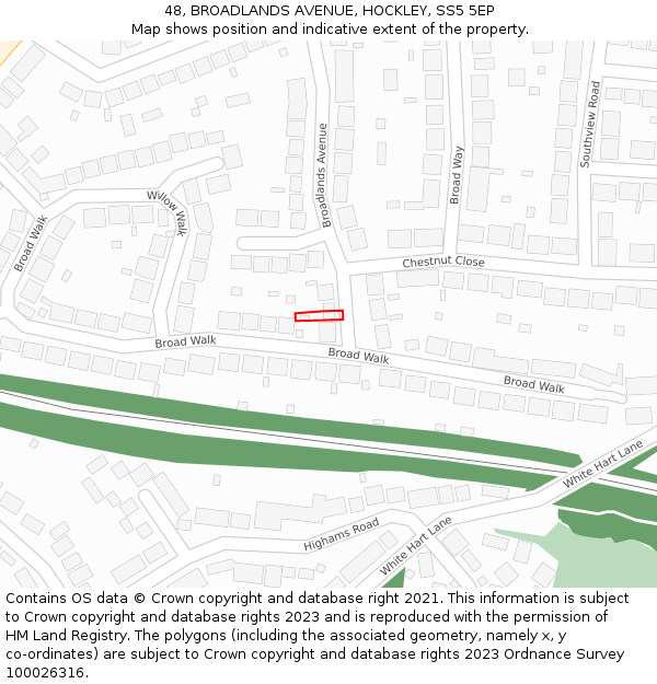 48, BROADLANDS AVENUE, HOCKLEY, SS5 5EP: Location map and indicative extent of plot