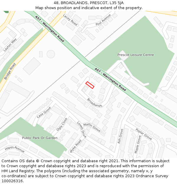 48, BROADLANDS, PRESCOT, L35 5JA: Location map and indicative extent of plot