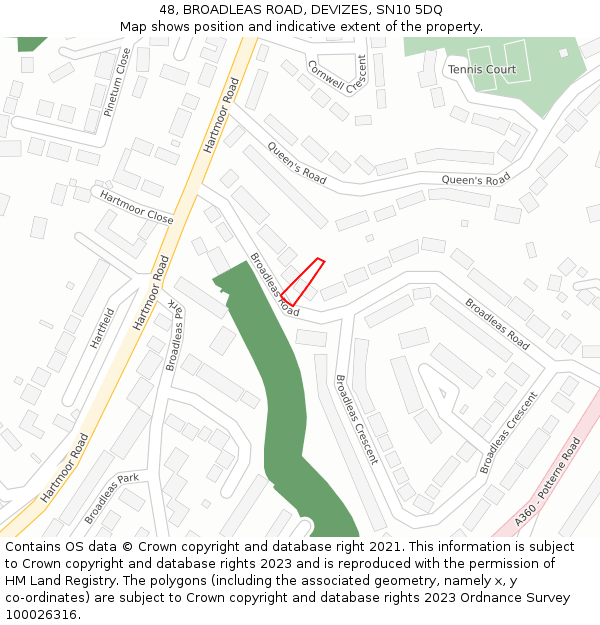 48, BROADLEAS ROAD, DEVIZES, SN10 5DQ: Location map and indicative extent of plot