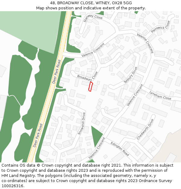 48, BROADWAY CLOSE, WITNEY, OX28 5GG: Location map and indicative extent of plot