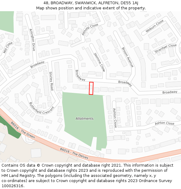 48, BROADWAY, SWANWICK, ALFRETON, DE55 1AJ: Location map and indicative extent of plot