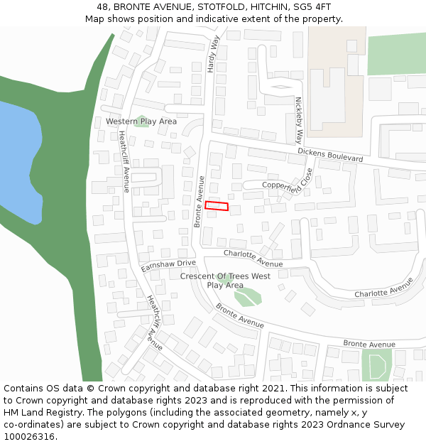 48, BRONTE AVENUE, STOTFOLD, HITCHIN, SG5 4FT: Location map and indicative extent of plot